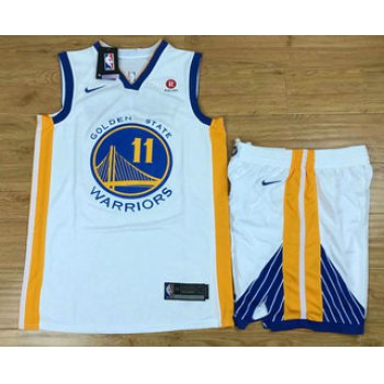 Men's Golden State Warriors #11 Klay Thompson White 2017-2018 Nike Swingman Rakuten Stitched NBA Jersey With Shorts