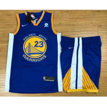 Men's Golden State Warriors #23 Draymond Green Blue 2017-2018 Nike Swingman Rakuten Stitched NBA Jersey With Shorts