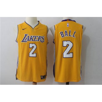 Men's Los Angeles Lakers #2 Lonzo Ball New Yellow 2017-2018 Nike Swingman Stitched NBA Jersey