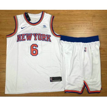 Men's New York Knicks #6 Kristaps Porzingis New White 2017-2018 Nike Swingman Squarespace Stitched NBA Jersey With shorts