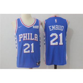 Men's Philadelphia 76ers #21 Joel Embiid New Royal Blue 2017-2018 Nike Swingman Stitched NBA Jersey