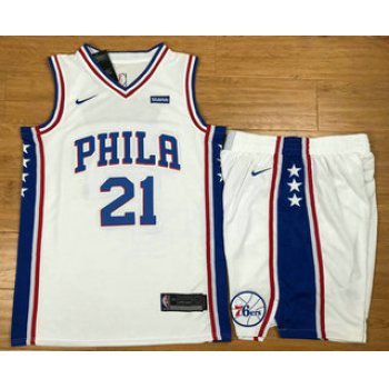 Men's Philadelphia 76ers #21 Joel Embiid White 2017-2018 Nike Swingman Stubhub Stitched NBA Jersey With Shorts