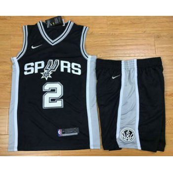 Men's San Antonio Spurs #2 Kawhi Leonard Black 2017-2018 Nike Swingman Stitched NBA Jersey With Shorts