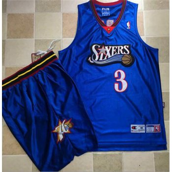 Philadelphia 76ers #3 Allen Iverson Blue A Set Stitched NBA Jersey