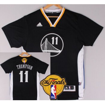 Men's Golden State Warriors #11 Klay Thompson Black Short-Sleeved 2017 The NBA Finals Patch Jersey