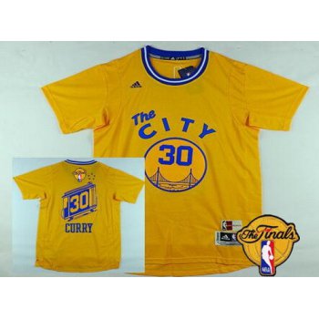 Men's Golden State Warriors #30 Stephen Curry 2015-16 Retro Yellow Short-Sleeve 2017 The NBA Finals Patch Jersey