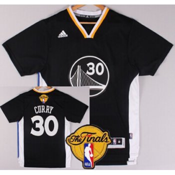 Men's Golden State Warriors #30 Stephen Curry Black Short-Sleeved 2017 The NBA Finals Patch Jersey