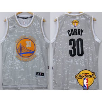 Men's Golden State Warriors #30 Stephen Curry Gray City Lights 2017 The NBA Finals Patch Jersey