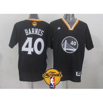 Men's Golden State Warriors #40 Harrison Barnes Black Short-Sleeved 2017 The NBA Finals Patch Jersey