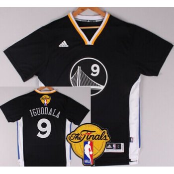 Men's Golden State Warriors #9 Andre Iguodala Black Short-Sleeved 2017 The NBA Finals Patch Jersey