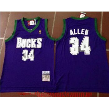 Men's Milwaukee Bucks #34 Ray Allen Purple Hardwood Classics Soul Swingman Throwback Jersey