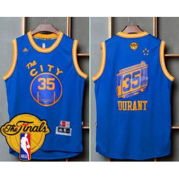 Men's Warriors #35 Kevin Durant Blue Throwback The City 2017 The Finals Patch Stitched NBA Jersey