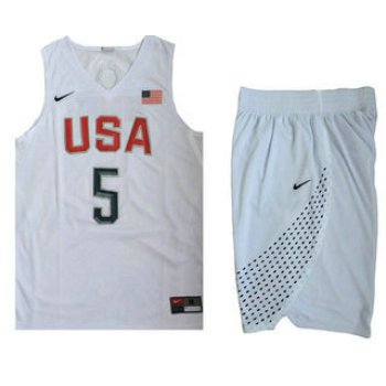 2016 Olympics Team USA Men's #5 Kevin Durant Revolution 30 Swingman White Jersey With Shorts