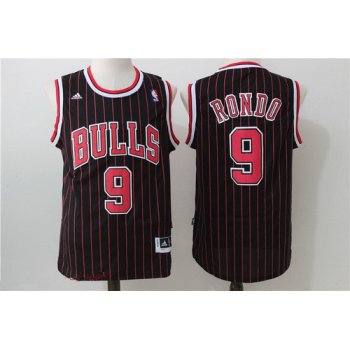 Men's Chicago Bulls #9 Rajon Rondo Black Pinstripe Adidas Revolution 30 Swingman Stitched NBA Jersey