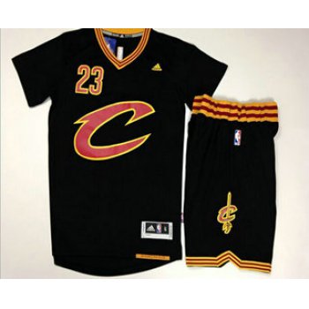 Men's Cleveland Cavaliers #23 LeBron James Revolution 30 Swingman 2015-16 New Black Short-Sleeved Jersey(With-Shorts)