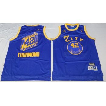 Men's Golden State Warriors #42 Nate Thurmond The City Blue Hardwood Classics Soul Swingman Throwback Jersey