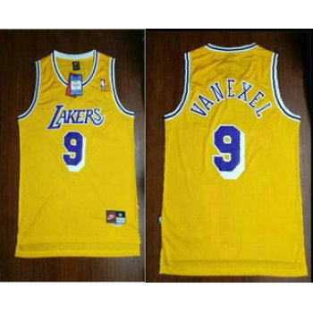 Men's Los Angeles Lakers #9 Nick Van Exel Yellow Hardwood Classics Soul Swingman Throwback Jersey