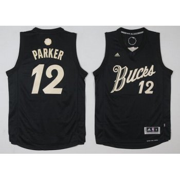 Men's Milwaukee Bucks #12 Jabari Parker adidas Black 2016 Christmas Day Stitched NBA Swingman Jersey