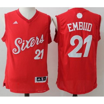 Men's Philadelphia 76ers #21 Joel Embiid adidas Red 2016 Christmas Day Stitched NBA Swingman Jersey