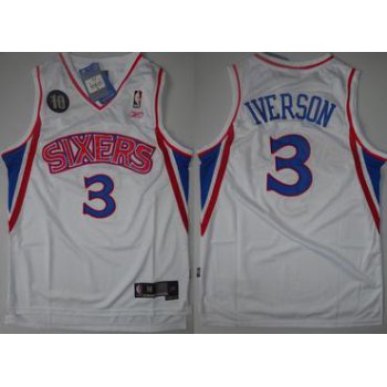 NBA Philadelphia 76ers 3 Allen Iverson White 10th Soul Swingman Jersey