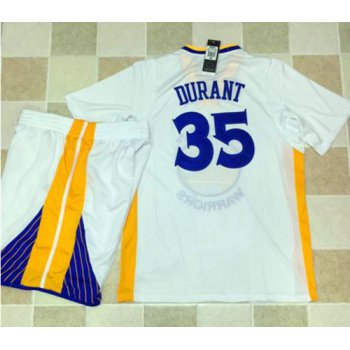 Warriors #35 Kevin Durant White Long Sleeve A Set Stitched NBA Jersey