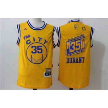 Men's Golden State Warriors #35 Kevin Durant Yellow 2015-16 Retro Revolution 30 Swingman Basketball Jersey