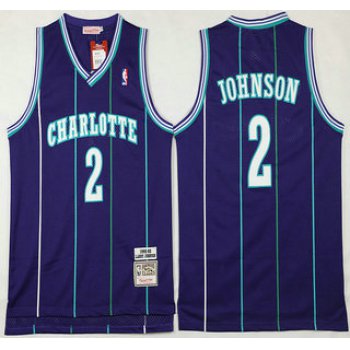 Men's Charlotte Hornets #2 Larry Johnson 1992-93 Purple Hardwood Classics Soul Swingman Throwback Jersey