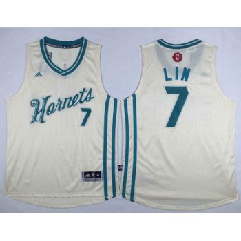 Men's Charlotte Hornets #7 Jeremy Lin Revolution 30 Swingman 2015 Christmas Day Cream Jersey