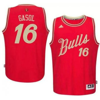 Men's Chicago Bulls #16 Pau Gasol Revolution 30 Swingman 2015 Christmas Day Red Jersey