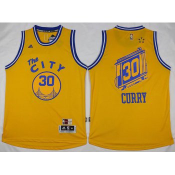 Men's Golden State Warriors #30 Stephen Curry Revolution 30 Swingman 2015-16 Retro Yellow Jersey