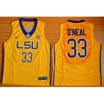 Men's LSU Tigers #33 Shaquille O'Neal Gold College Basketball Nike Jersey