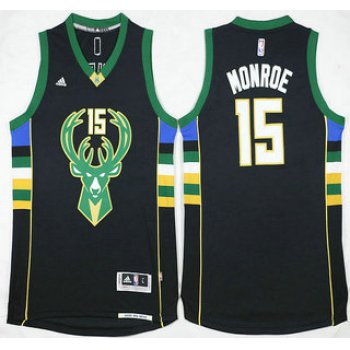 Men's Milwaukee Bucks #15 Greg Monroe Revolution 30 Swingman 2015-16 Black Jersey