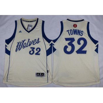 Men's Minnesota Timberwolves #32 Karl-Anthony Towns Revolution 30 Swingman 2015 Christmas Day Cream Jersey