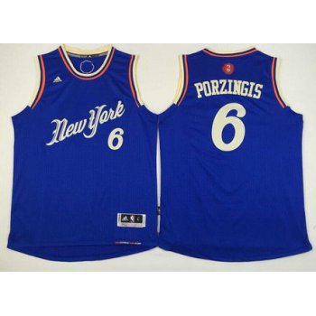 Men's New York Knicks #6 Kristaps Porzingis Revolution 30 Swingman 2015 Christmas Day Blue Jersey