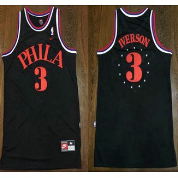 Men's Philadelphia Sixers #3 Allen Iverson 1964 Black Hardwood Classics Soul Swingman Throwback Jersey