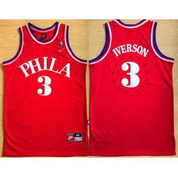 Men's Philadelphia Sixers #3 Allen Iverson 1964 Red Hardwood Classics Soul Swingman Throwback Jersey