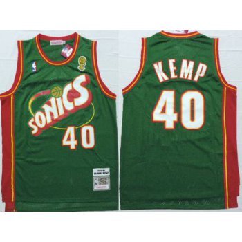 Men's Seattle Supersonics #40 Shawn Kemp 1995-96 Green Hardwood Classics Soul Swingman Throwback Jersey