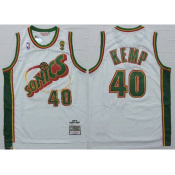 Men's Seattle Supersonics #40 Shawn Kemp 1995-96 White Hardwood Classics Soul Swingman Throwback Jersey