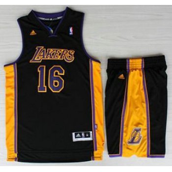 Los Angeles Lakers #16 Pau Gasol Black Revolution 30 Swingman NBA Jerseys Shorts Suits Purple Number 2013 New Style