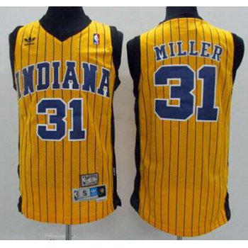 Men's Indiana Pacers #31 Reggie Miller Yellow Pinstripe Hardwood Classics Soul Swingman Throwback Jersey