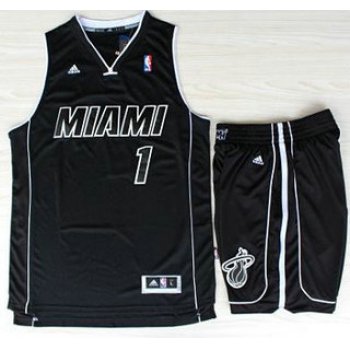 Miami Heat 1 Chris Bosh Black With White Shadow Revolution 30 Jerseys Shorts NBA Suits