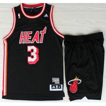 Miami Heat 3 Dwyane Wadet Black Hardwood Classics Revolution 30 Swingman Jerseys Shorts NBA Suits