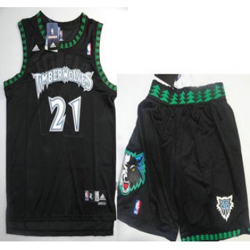 Minnesota Timberwolves 21 Kevin Garnett Black Jerseys Shorts NBA Suits