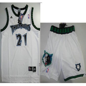 Minnesota Timberwolves 21 Kevin Garnett White Jerseys Shorts NBA Suits