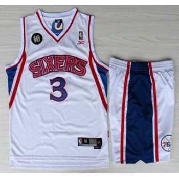 Philadelphia 76ers #3 Allen Iverson White 10th Throwback Soul Swingman NBA Jersey Short Suits