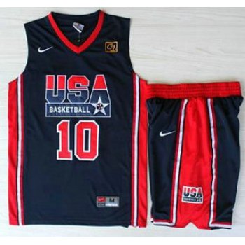 USA Basketball 1992 Olympic Dream Team #10 Clyde Drexler Blue Jerseys & Shorts