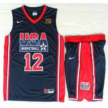 USA Basketball 1992 Olympic Dream Team #12 John Stockton Blue Jerseys & Shorts