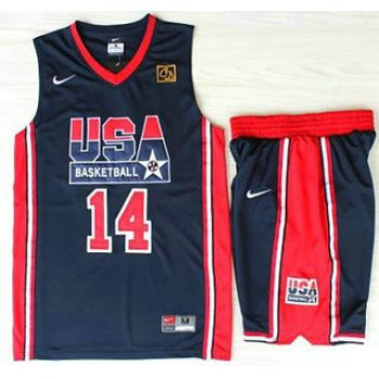 USA Basketball 1992 Olympic Dream Team #14 Charles Barkley Blue Jerseys & Shorts