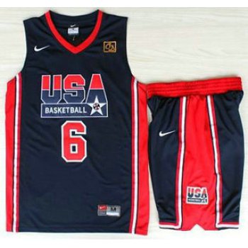 USA Basketball 1992 Olympic Dream Team #6 Patrick Ewing Blue Jerseys & Shorts