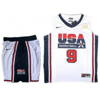 USA Basketball Retro 1992 Olympic Dream Team 9 Jordan White Basketball Suit